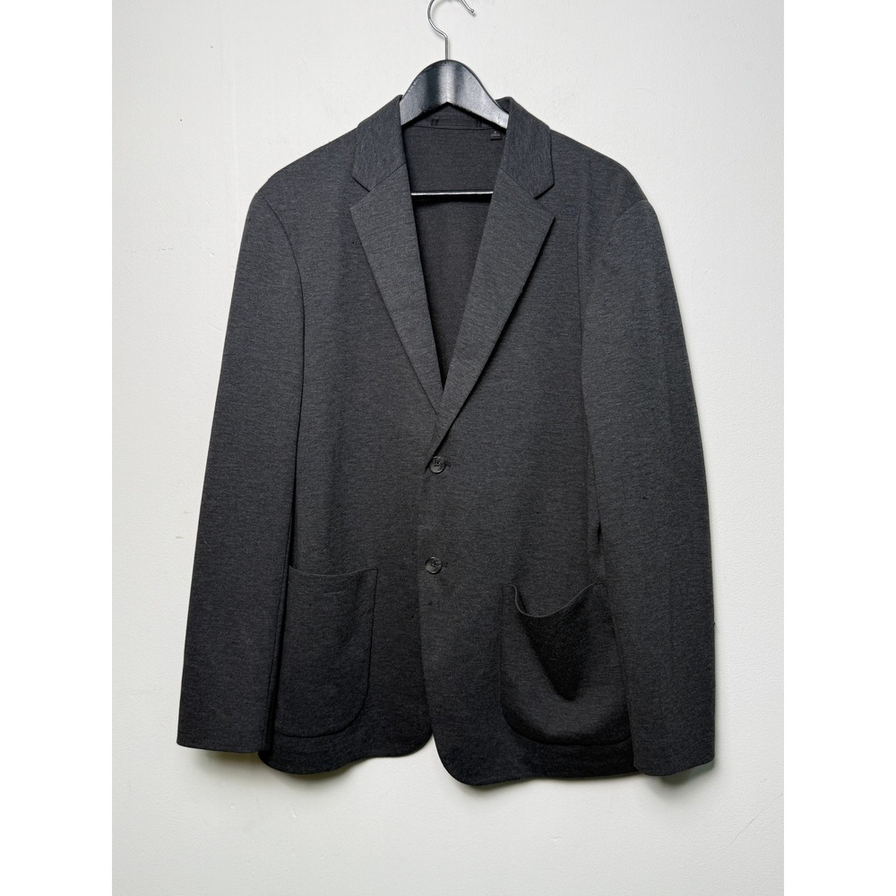 Uniqlo Mens Comfort Jacket Blazer Charcoal Gray Knit Jersey Size M 2-Button